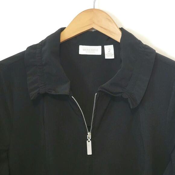 Chico's Weekends Black 3/4 Sleeve Ruffle Collar Zip Front Jacket Size L - Picture 2 of 9